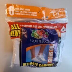 6 Pair of No Show Men's Socks. Fruit of Loom Premium Cotton.